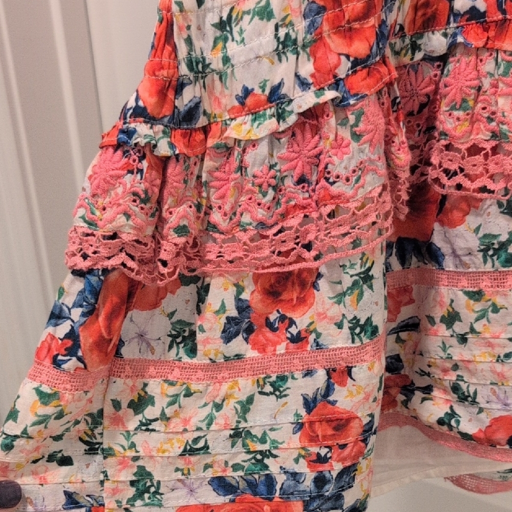 LoveShackFancy Floral Dress with Red and Blue Accents - Picture 3 of 5